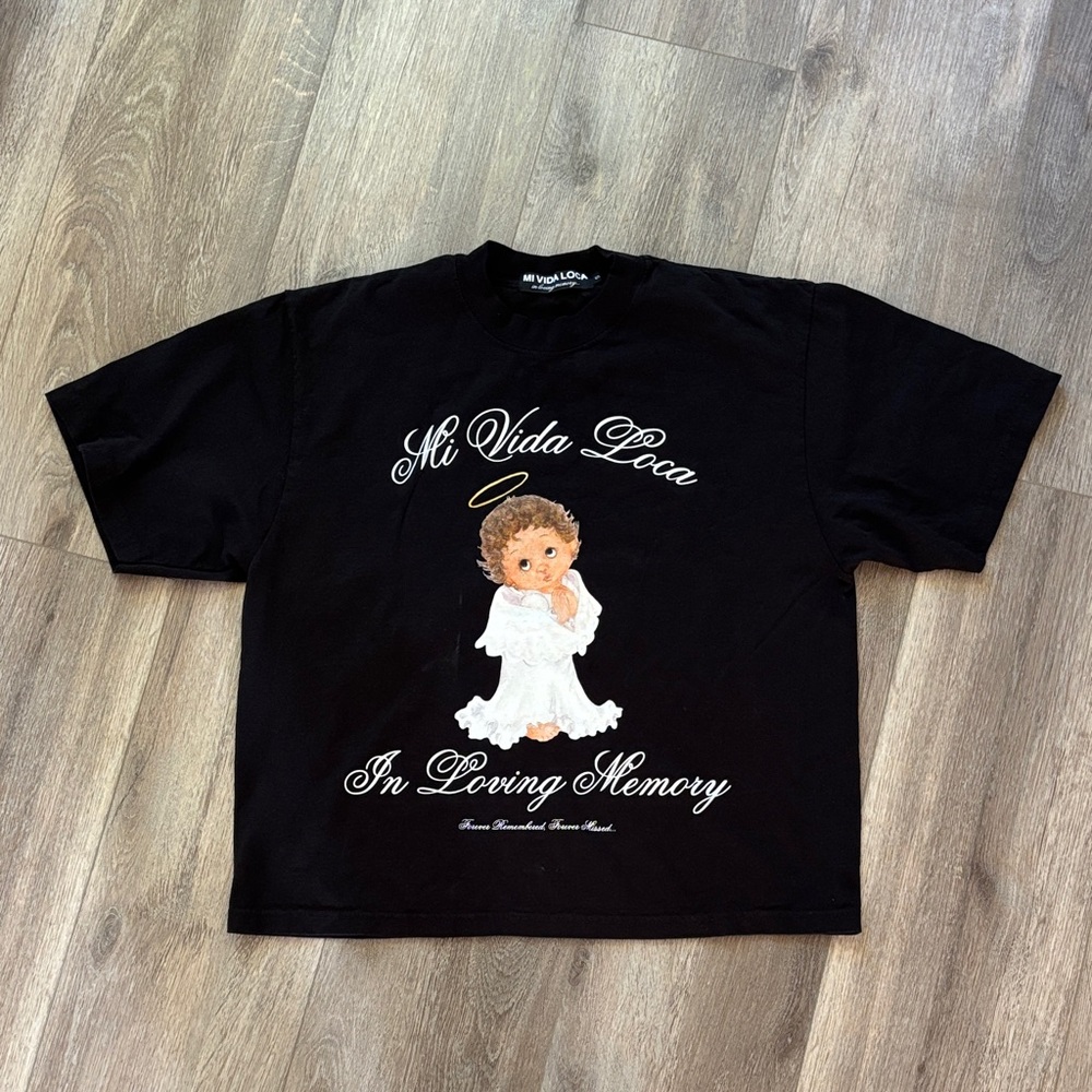 Black Mi Vida Loca Shirt with Angel Graphic